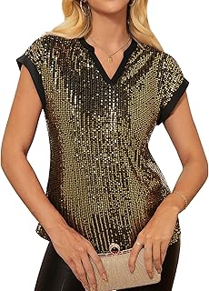GRACE KARIN Women Elegant Blouses Shiny Sequin Cap Sleeve V Neck Clubbing Concert Dresses