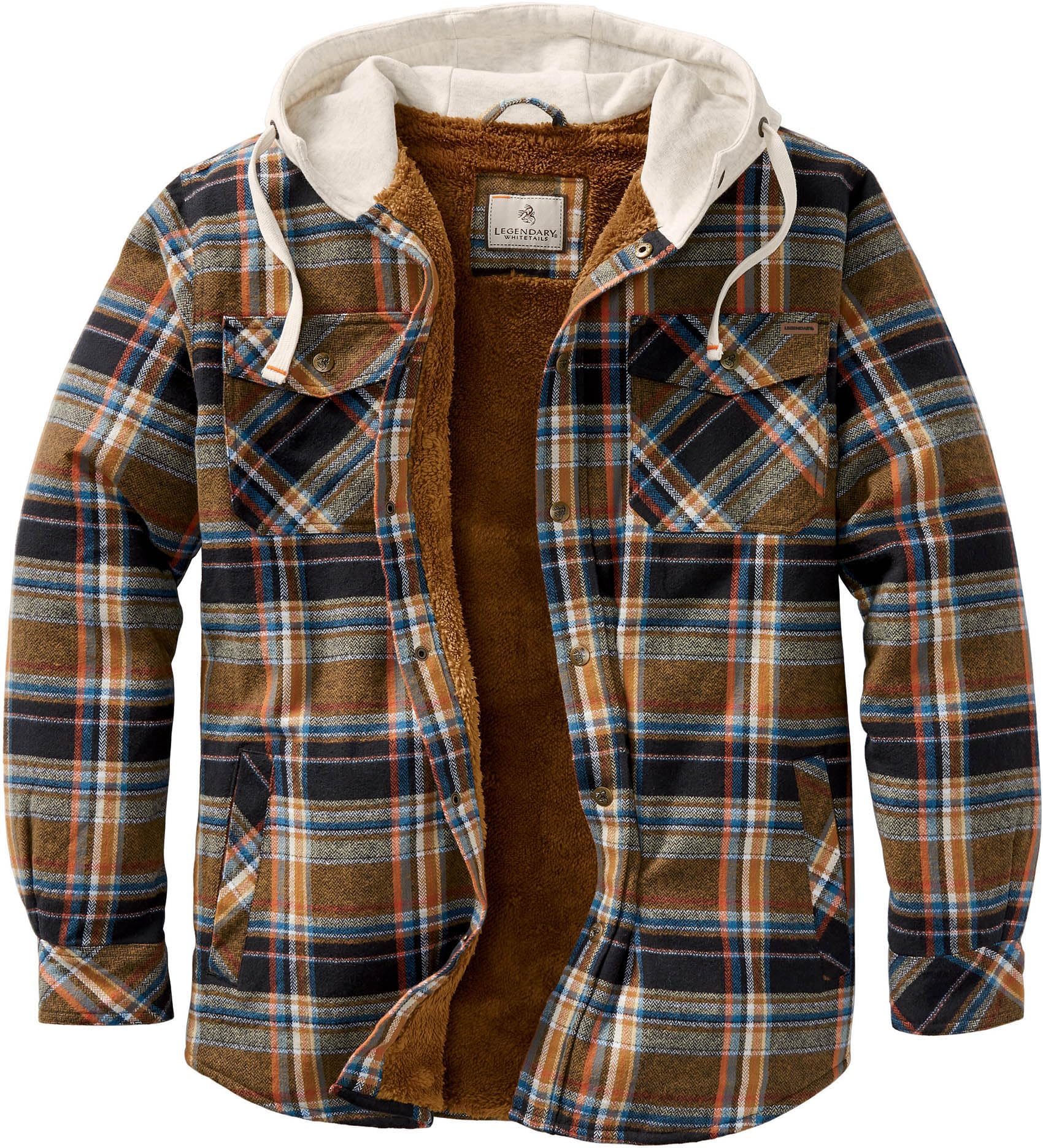 Legendary Whitetails Men's Hooded Shirt Jacket Plaid Flannel Berber Lined Polyfi