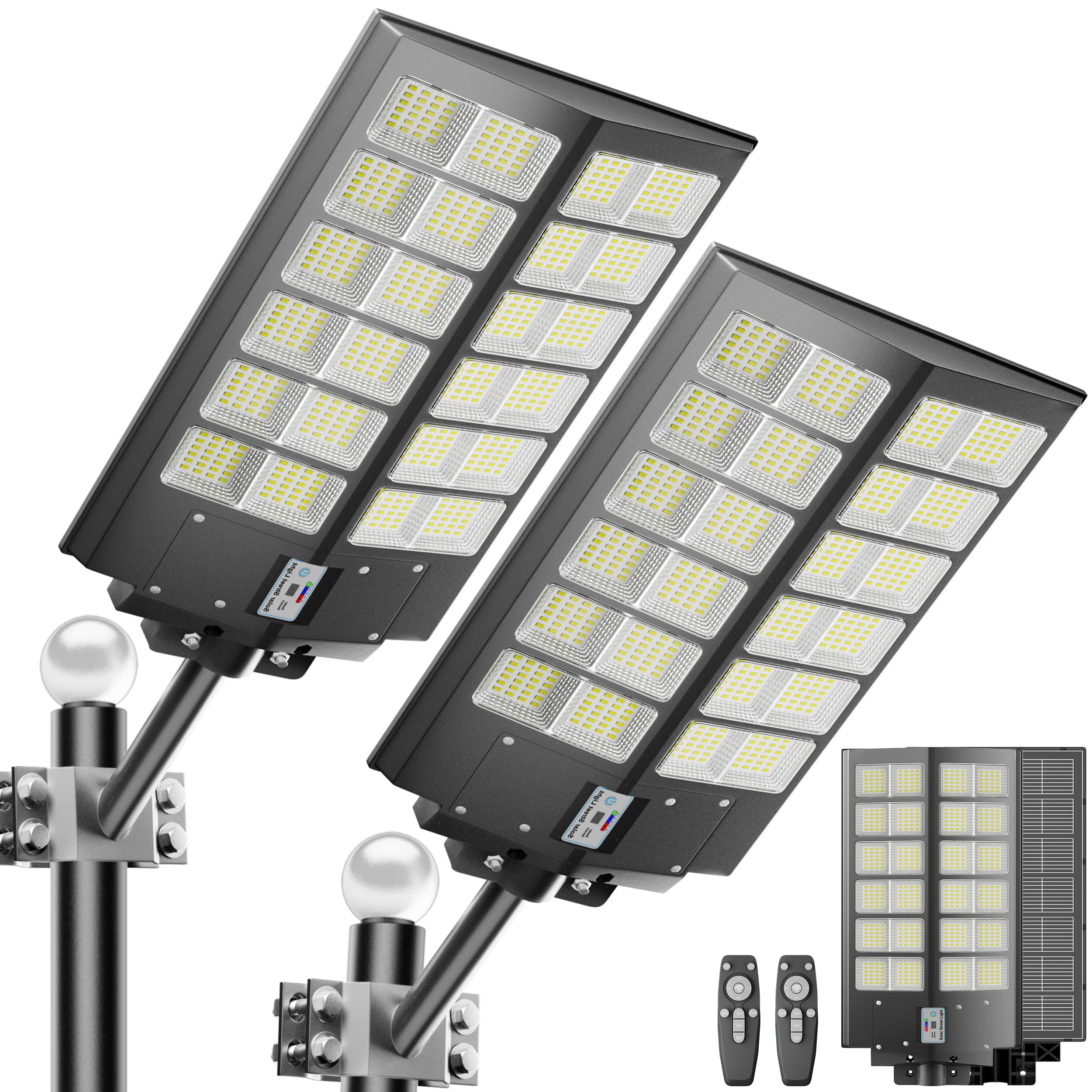 Jadisi 2-Pack Solar Street Light - 9000W Solar Street Lights Outdoor 300000LM, 7