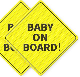 ASSURED SIGNS Baby On Board Sign Sticker for Car, 2 Pack, 5" by 5" | Perforated See-Through Design, Exterior Application for Maximum Visibility, Tinted Window Compatible, Weather Resistant Vinyl