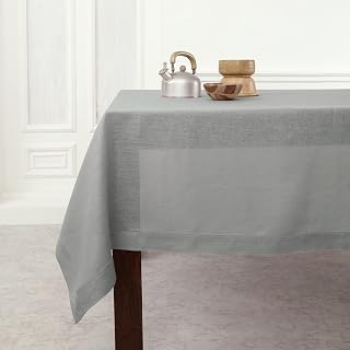 Solino Home 100% Pure Linen Rectangle Tablecloth, Soft Grey 60 x 108 in