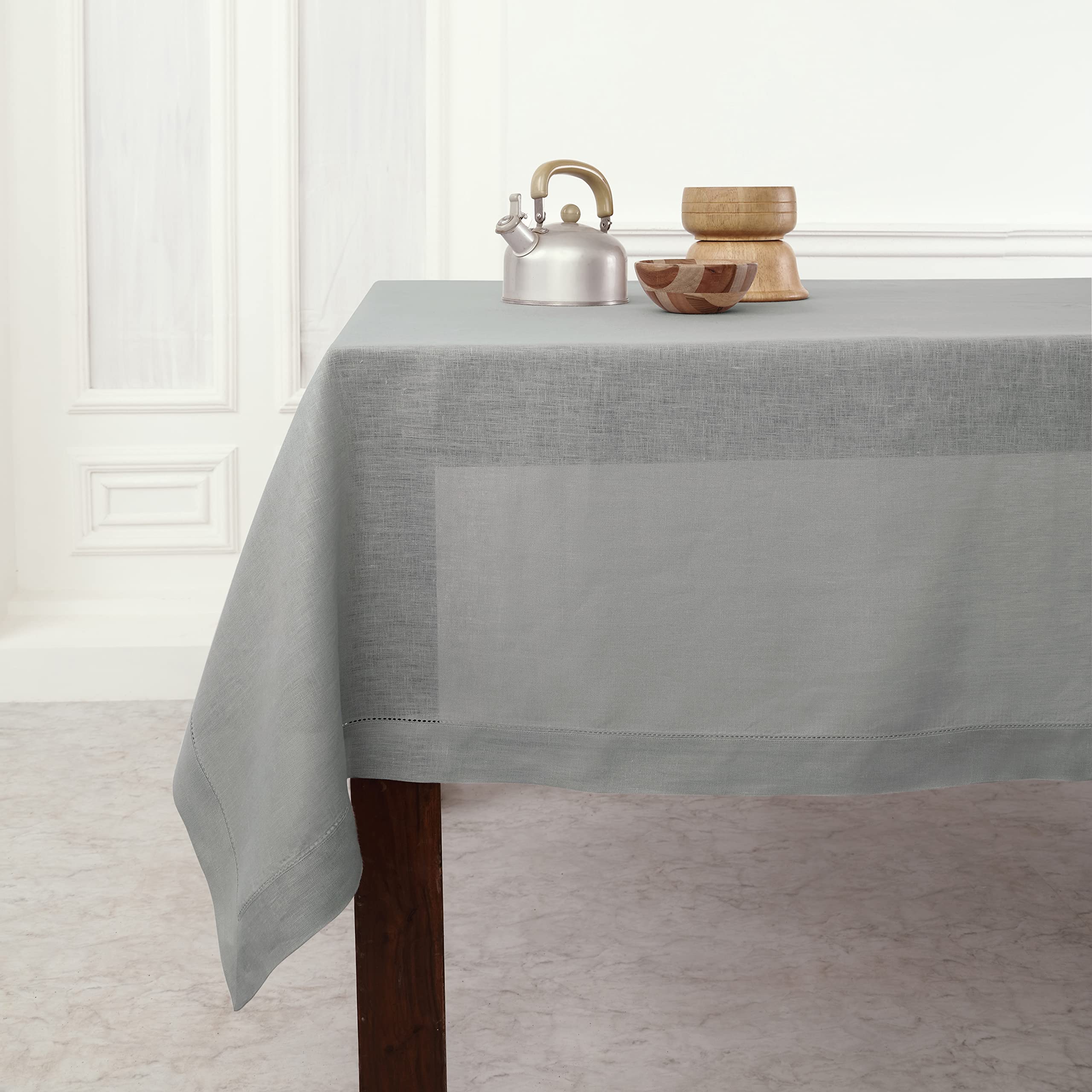 Solino Home 100% Pure Linen Rectangle Tablecloth, Soft Grey 60 x 108 in