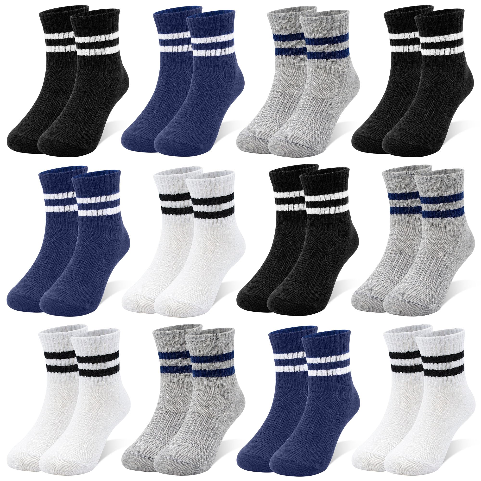SPTRAMLE Kids Socks, 12 Pairs Boys Cotton Athletic Crew Socks 1-3 Years | Mid Cu
