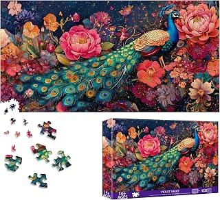 Bimkole Peacock Puzzles for Adults 1000 Pieces, Flower Paper Jigsaw Puzzle 1000 Pieces - Fun and Challenging Family Decoration Puzzle Great Gift Idea, Finished Size is 31.5 x 16.14 in