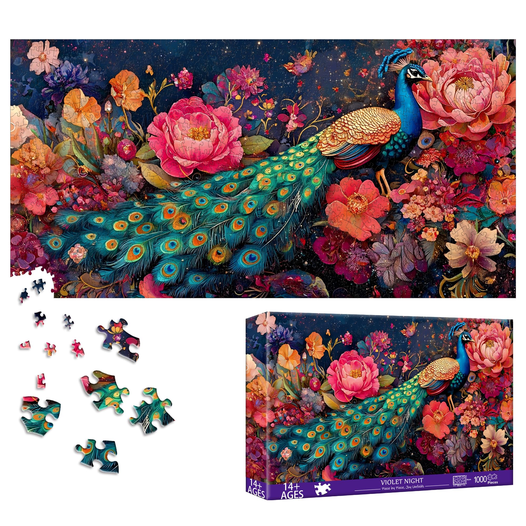 Bimkole Peacock Puzzles for Adults 1000 Pieces, Flower Paper Jigsaw Puzzle 1000 