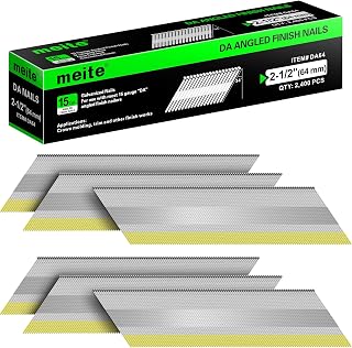 meite 15 Gauge Angled Finish Nails 2-1/2 Inch 34 Degree Galvanized 2,400PCS | Fits Pneumatic Cordless Finish Nailers, 15GA Strong Holding in Woods for Face Frames Narrow Casing Crafts Trim Carpentry