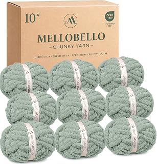9 Pack Jumbo Chunky Yarn for Hand Knitting - #10 Chunky Chenille Yarn for Crocheting Blankets,Super Soft Bulky Fluffy Yarn, (22yds,8oz Each Skein),Sage Green