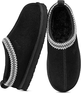 FITORY Women's Suede Slippers, Slip On House Flats with Faux Fur Lining