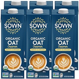 SOWN Organic Oat Creamer Sweet & Creamy - Barista Oat Milk Non Dairy Coffee Creamer - Plant Based, Dairy-Free, Vegan, Gluten-Free, Non-GMO, Shelf Stable - 32oz (Pack of 6)
