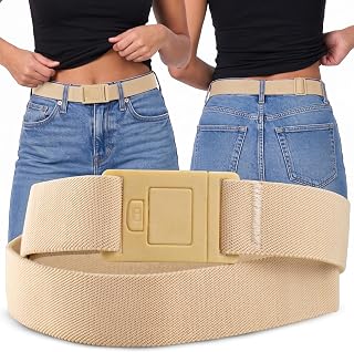 Womens Belts for Jeans, Invisible Flat Buckle Belt, Adjustable Stretch Fit