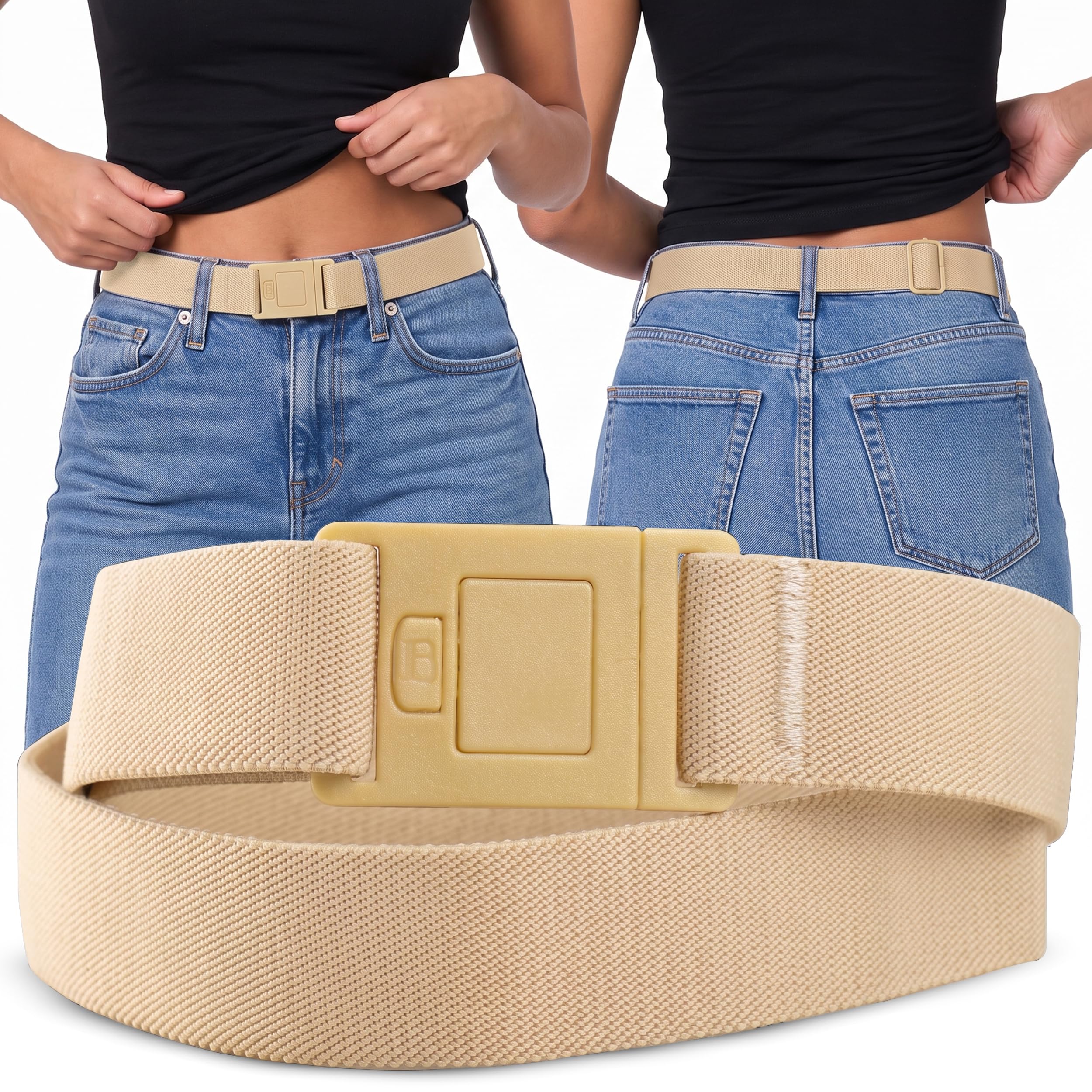 Womens Belts for Jeans, Invisible Flat Buckle Belt, Adjustable Stretch Fit