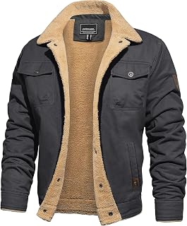 CRYSULLY Men's Winter Cotton Jacket Sherpa Lined Thickened Trucker Coat