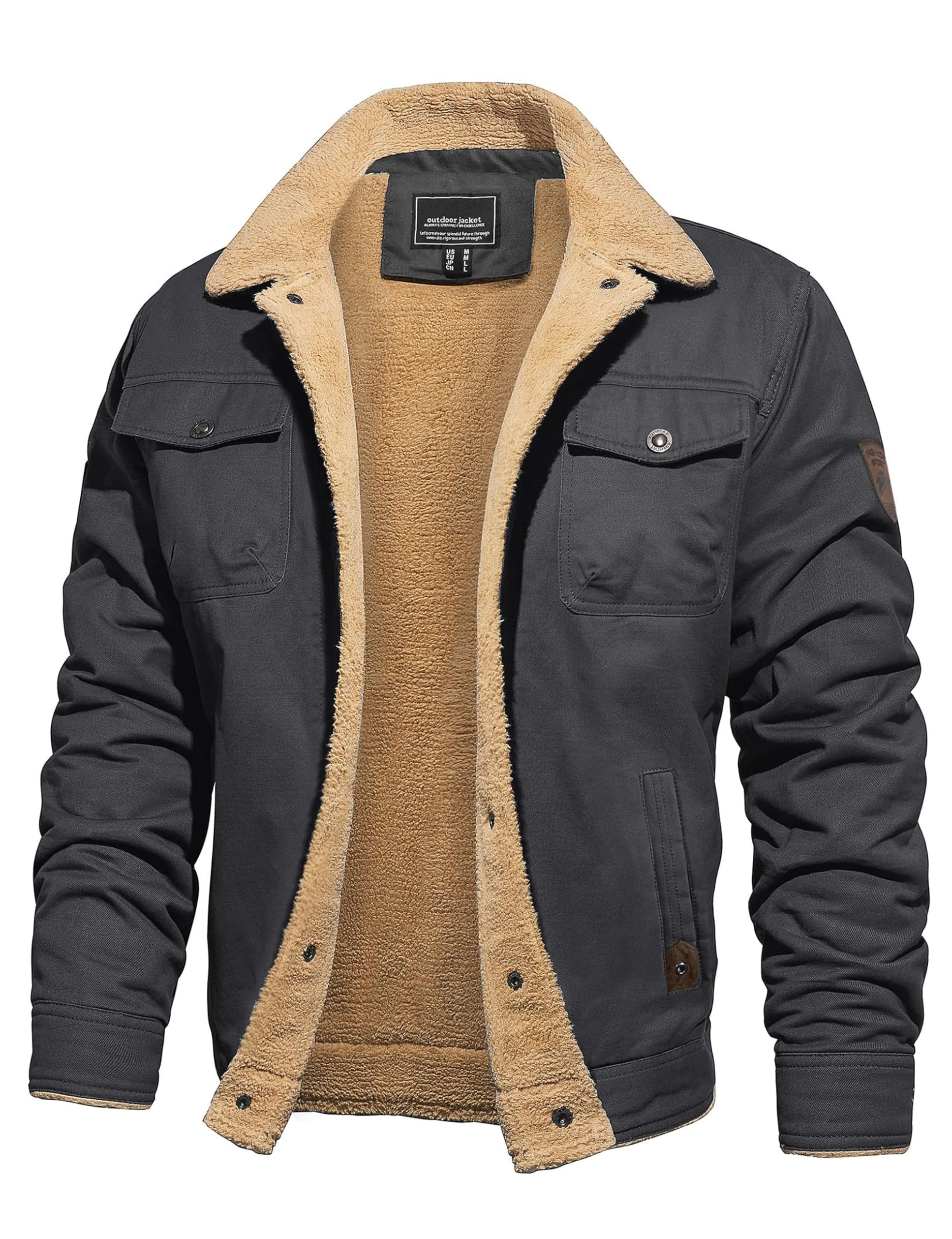 CRYSULLY Men's Winter Cotton Jacket Sherpa Lined Thickened Trucker Coat