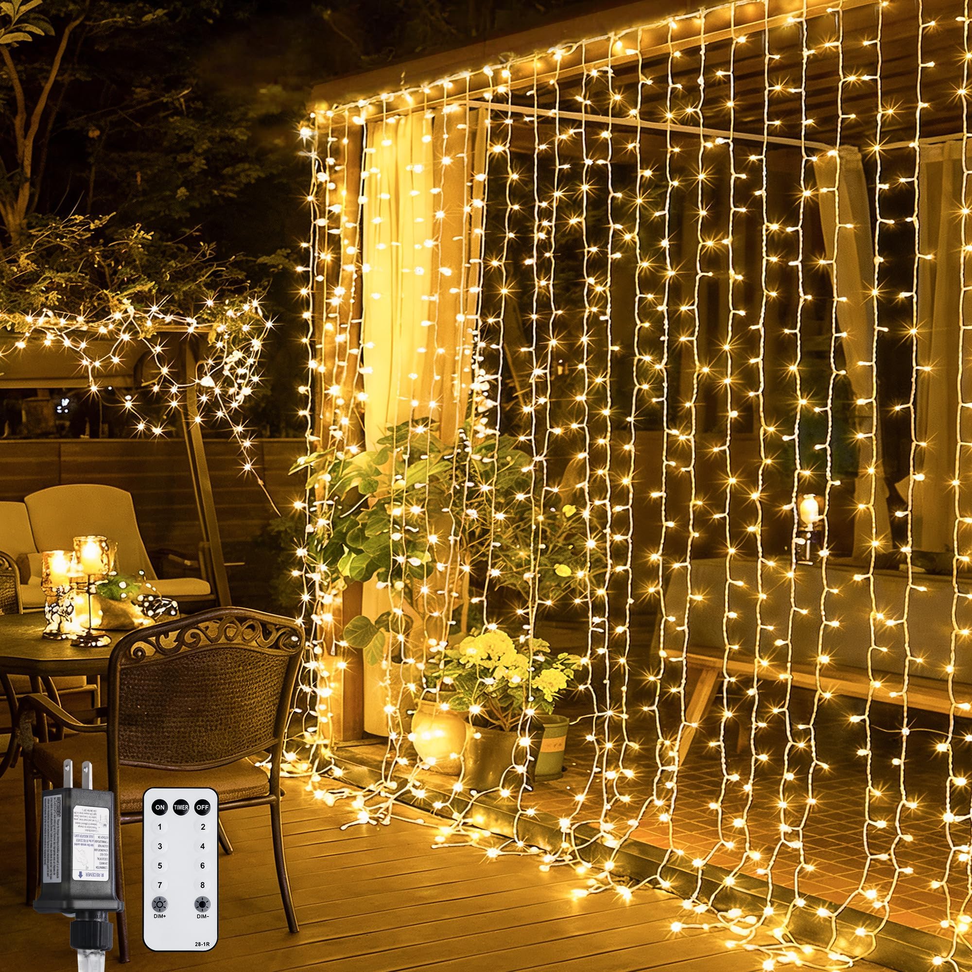 JMEXSUSS 300 LED Remote Control Curtain Lights, Plug in Fairy Curtain Lights Out