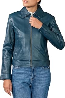 Jild Polo Collar Womens Leather Jacket - Old School Classic Everyday Wear Premium Lambskin Leather Jacket Women
