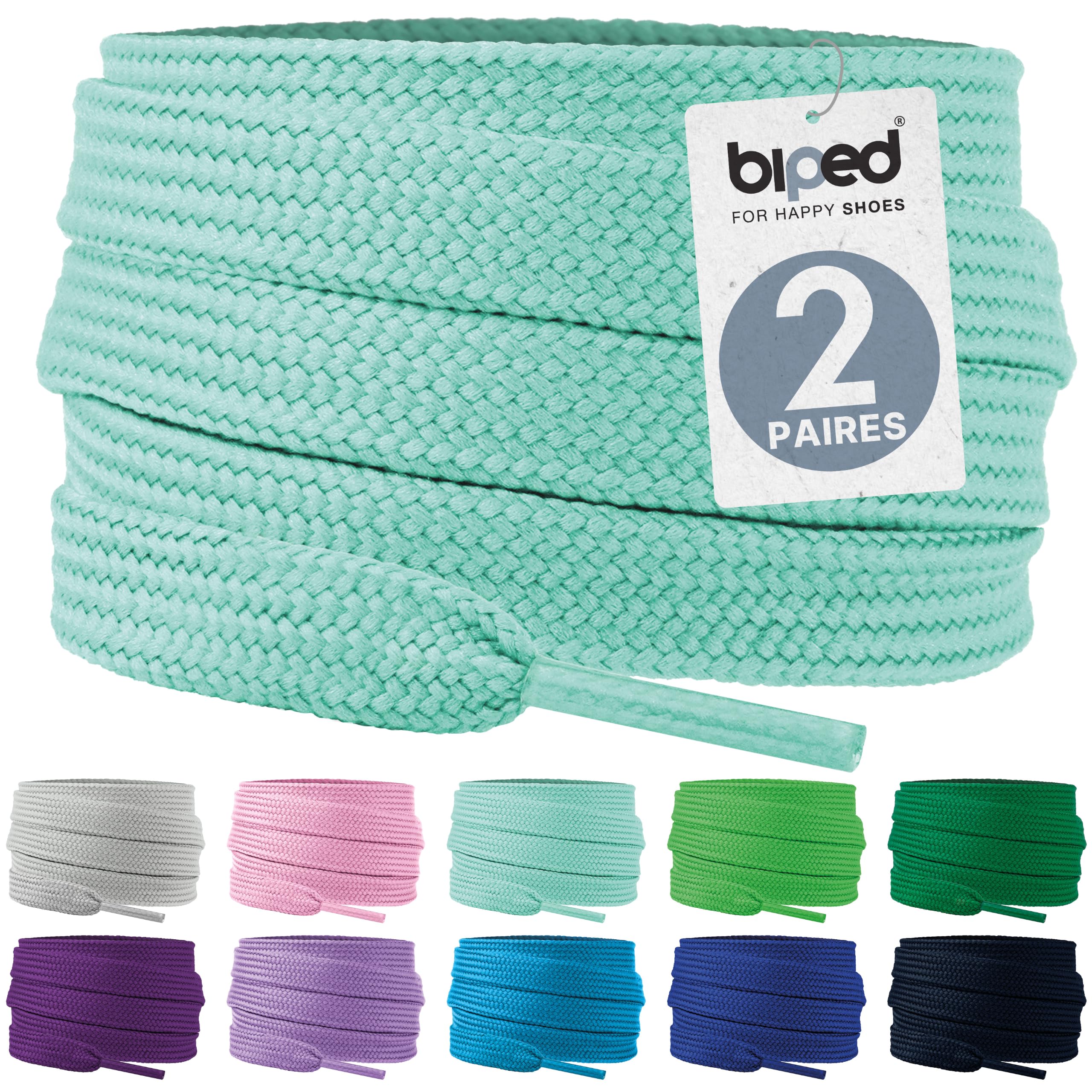 biped Laces 2 Pairs of Flat Polyester Laces, Width 10 mm, Laces for Trainers and