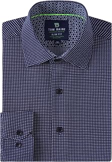 Tom Baine Men's Slim Fit Performance Dress Shirts 4-Way Stretch, Wrinkle Free, Long Sleeve Geometric Down Shirt for Men