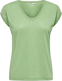 ONLY Onlsilvery S/S V Neck Lurex Top Jrs Noos T-Shirt for Women