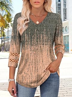 3/4 Sleeve Women Tops Dressy Casual Blouses for Women 2025 Trendy V-Neck T-Shirt Summer Clothes