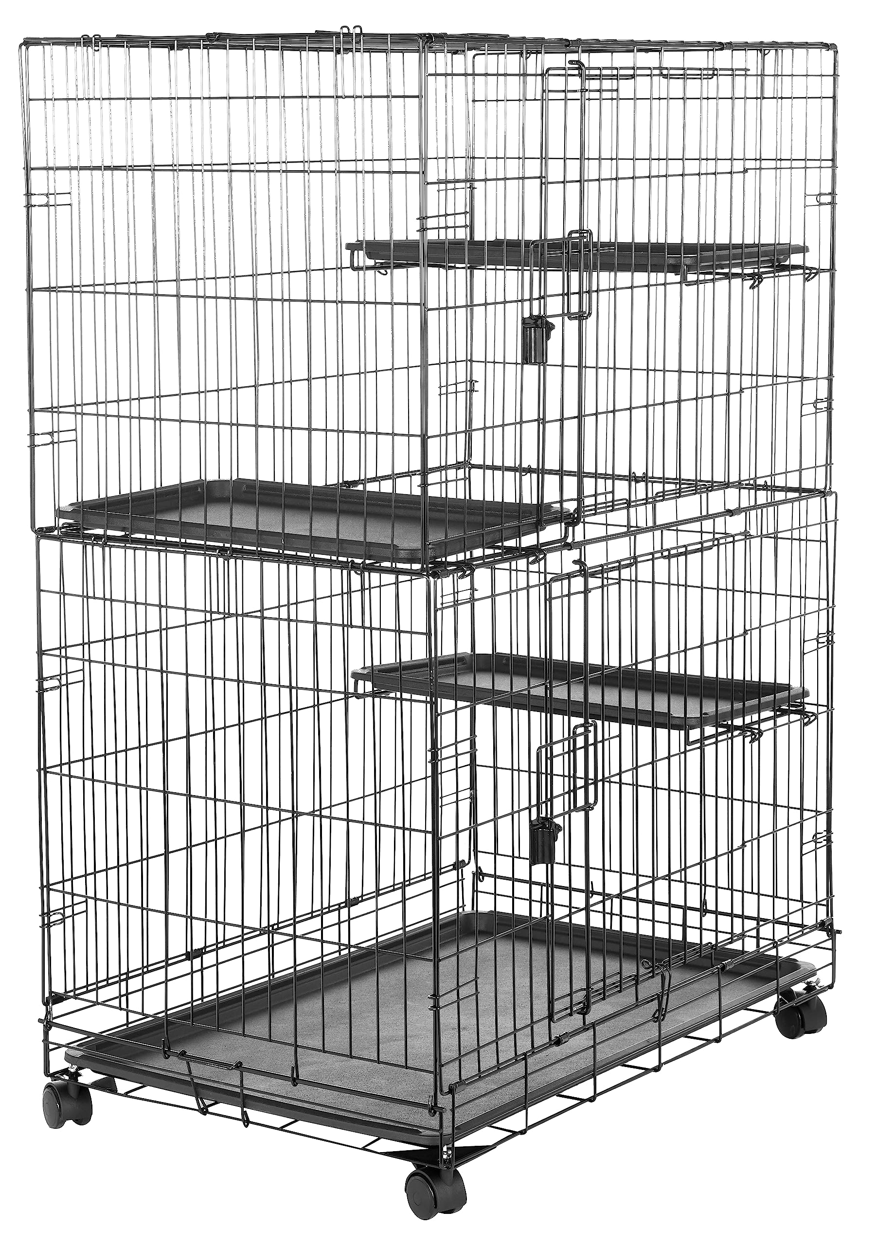 Amazon Basics Large 3-Tier Cat Cage Playpen with Easy to Clean Removable Tray, F