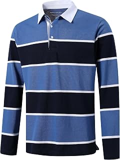 mens long sleeve polo shirt striped dry fit casual pique neck golf polo for men