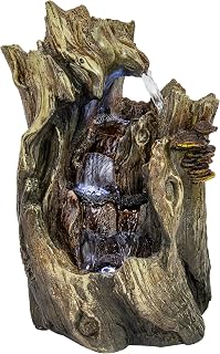 Sunnydaze Cascading Caves 14-Inch Tabletop Water Fountain with LED Lights | Polyresin Construction - Electric Submersible Pump with Adjustable Flow - 2.5-Cup Water Capacity - For Office or Living Room