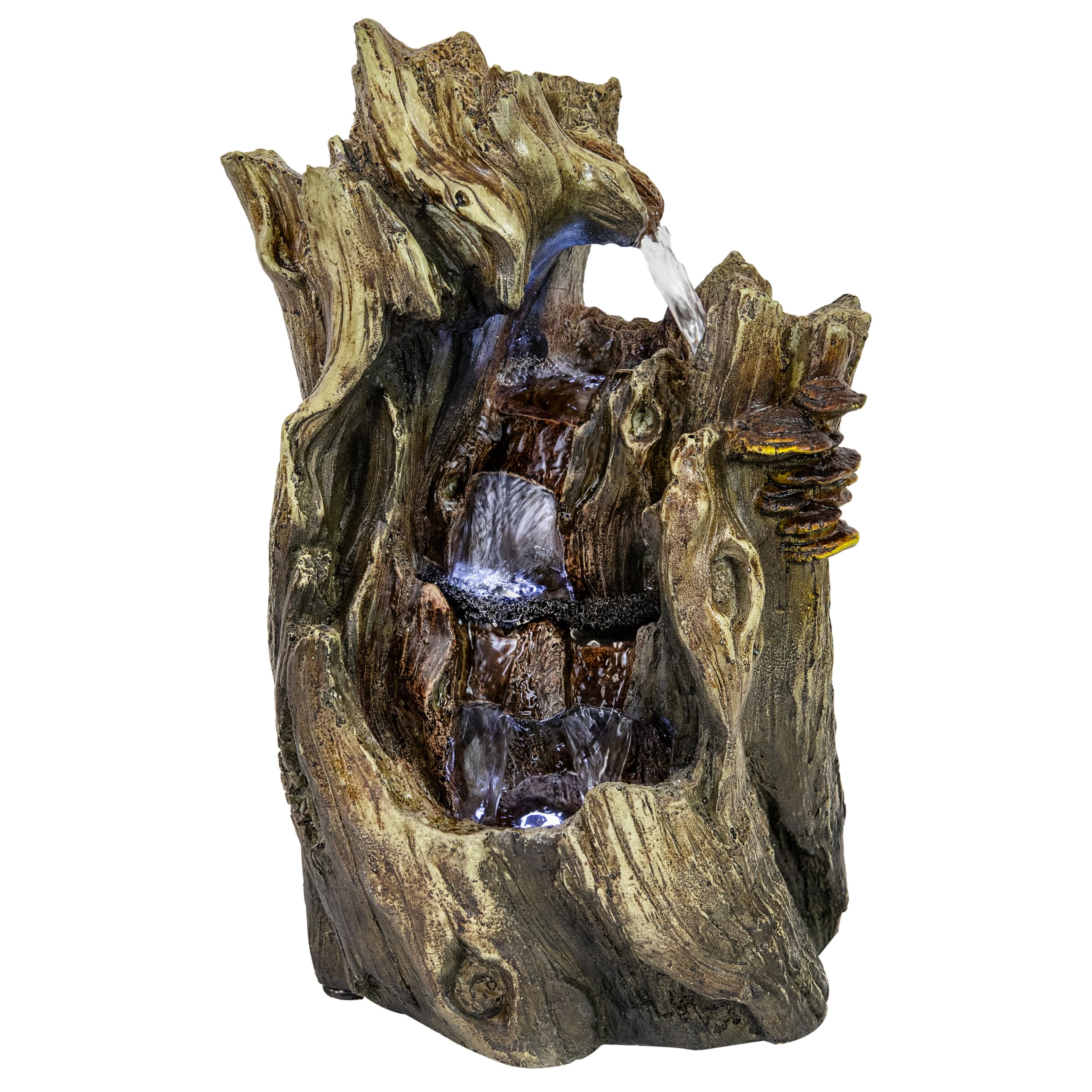 Sunnydaze Cascading Caves 14-Inch Tabletop Water Fountain with LED Lights | Poly