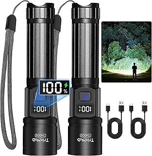 TrixHub Rechargeable Flashlights 2 Pack Super Bright High Lumens Flashlight | LCD Digital Display, 5 Modes, USB C Charging, Zoomable Linternas, Powerful Handheld Flashlights for Home Emergencies Camping