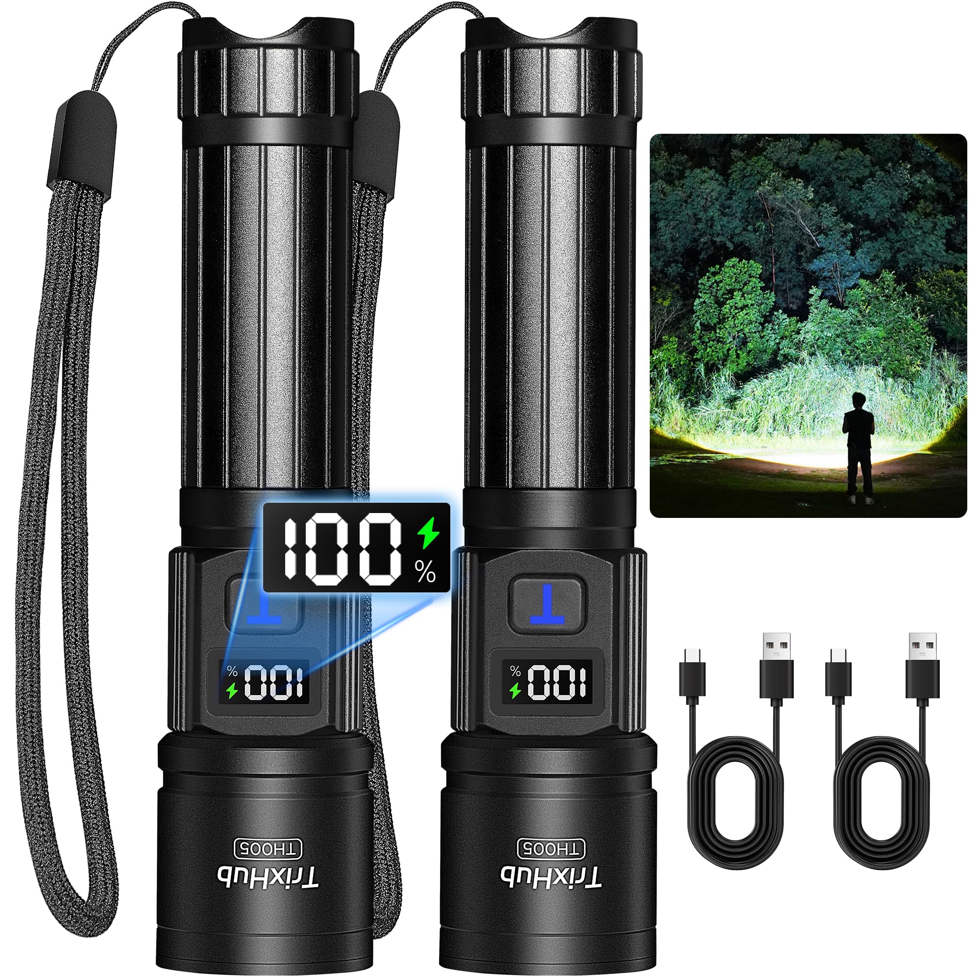 TrixHub Rechargeable Flashlights 2 Pack Super Bright High Lumens Flashlight | LC