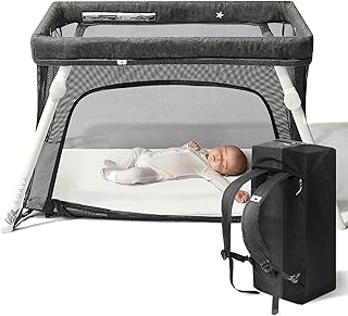 Guava Lotus Travel Crib with Lightweight Backpack Design | Baby Travel Bed | Certified Baby Safe Portable Crib | Folding Play Yard with Comfy Mattress for Babies &amp; Toddlers | Compact Baby Travel Bed