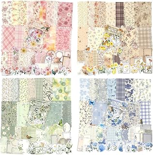 OKUPAN Scrapbook Supplies Kit – 400Pcs Scrapbook Paper &amp; Journal Stickers | 4 Pack Vintage Floral Journaling Supplies for Bullet Journaling, Retro Crafts, Planner, Mixed Media, Collage Card Album