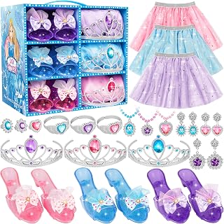 Princess Dress Up & Jewelry Set, Pretend Play Toy, B-day Gift for Girl 3+ | Costumes Set incl Color Skirts, Shoes, Crowns, Accessories, Girls Role Play Gift for Girl Toddler ​B-Day Party Favors