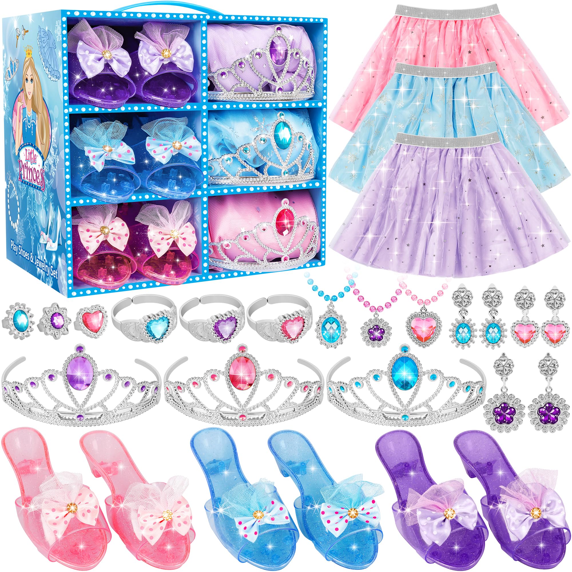 Princess Dress Up & Jewelry Set, Pretend Play Toy, B-day Gift for Girl 3+ | Cost