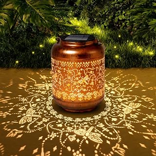 Dragonfly Solar Lanterns Outdoor Waterproof, Birthday Gifts for Women Mom Grandma - Copper Metal Hanging Solar Lights for Yard Garden Decor Dragonfly Gardening Gifts