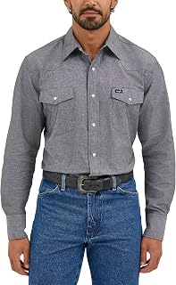 Wrangler Men's Cowboy Cut Western Long Sleeve Snap Work Shirt Washed Finish
