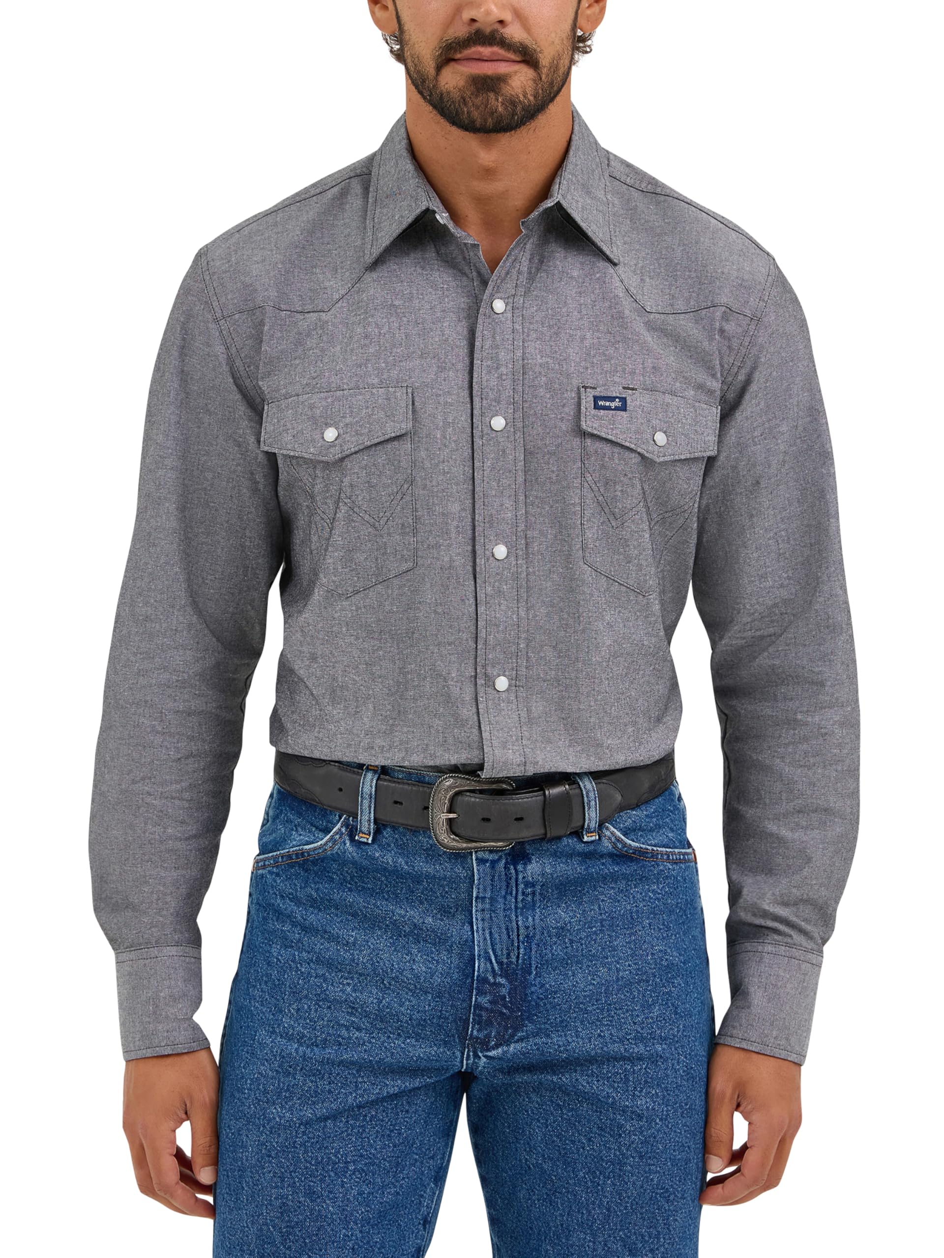 Wrangler Men's Cowboy Cut Western Long Sleeve Snap Work Shirt Washed Finish