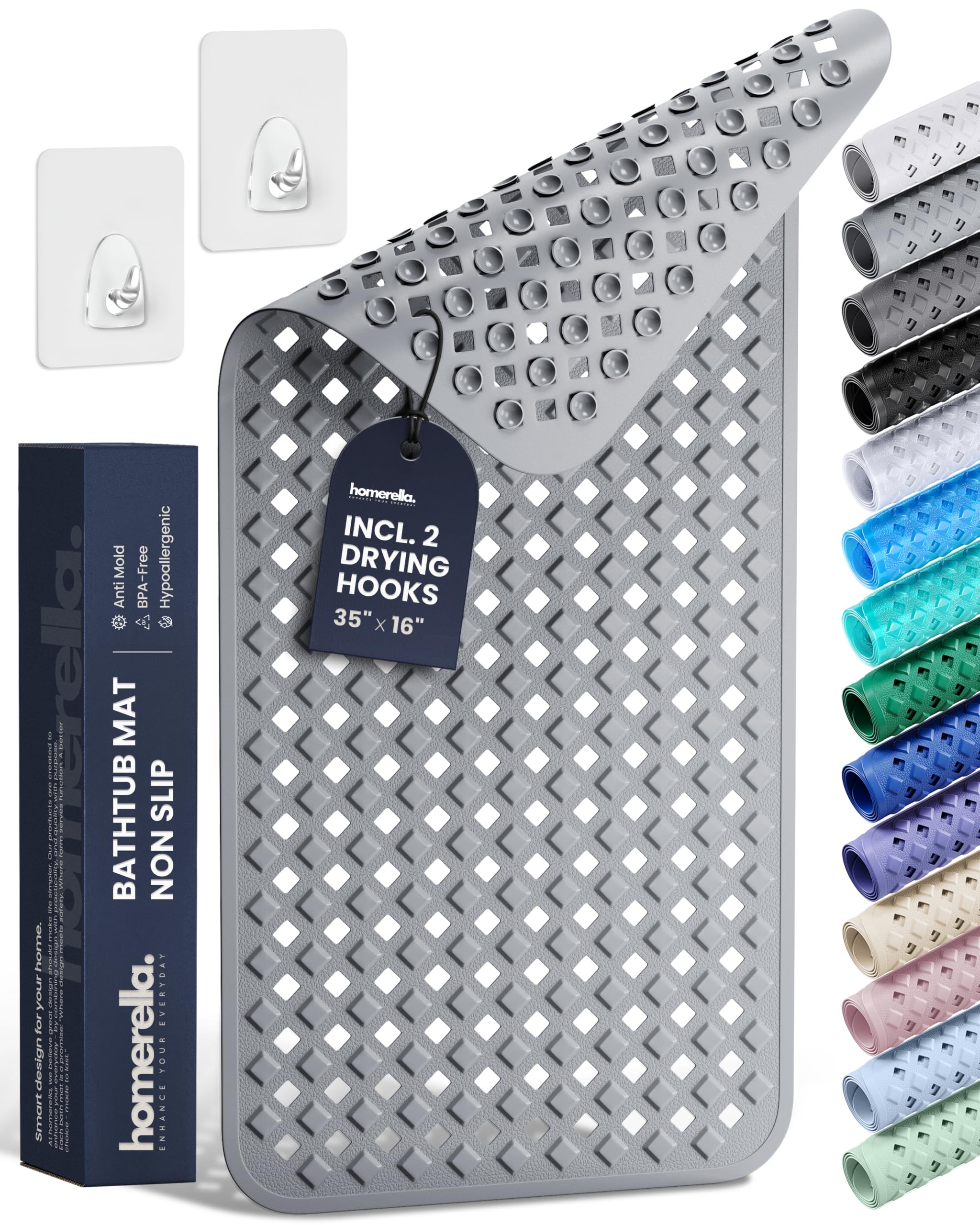 homerella Bathtub Mat Non Slip 35x16 Shower Mat Non Slip Anti Mold BPA Free | Mi