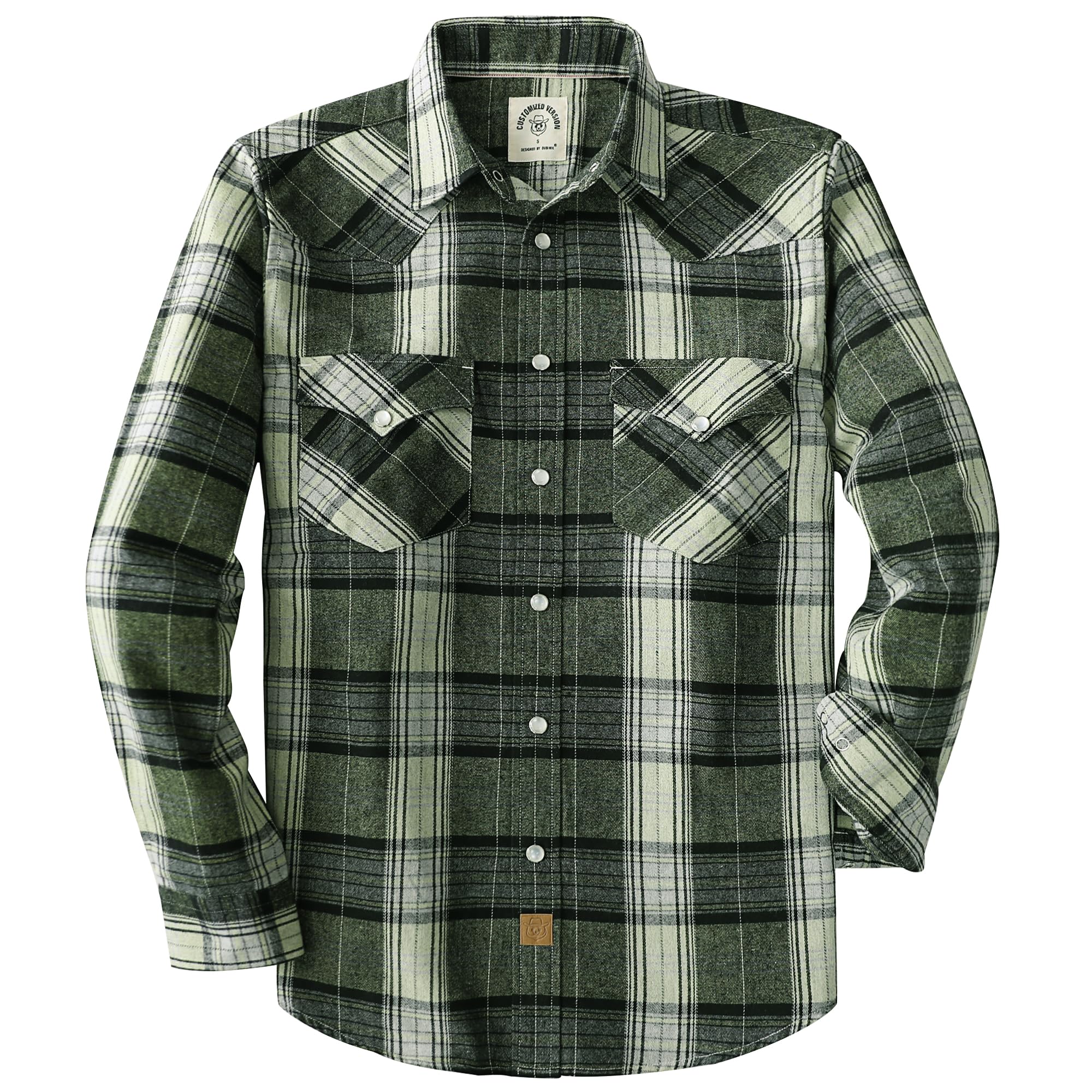 Dubinik® 6 oz Flannel Shirt for Men Pearl Snap Western Cowboy Long Sleeve