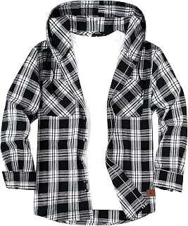 Flannel Hoodie for Men Casual Button Up Shirt Long Sleeve Plaid Hoodie with Pocket