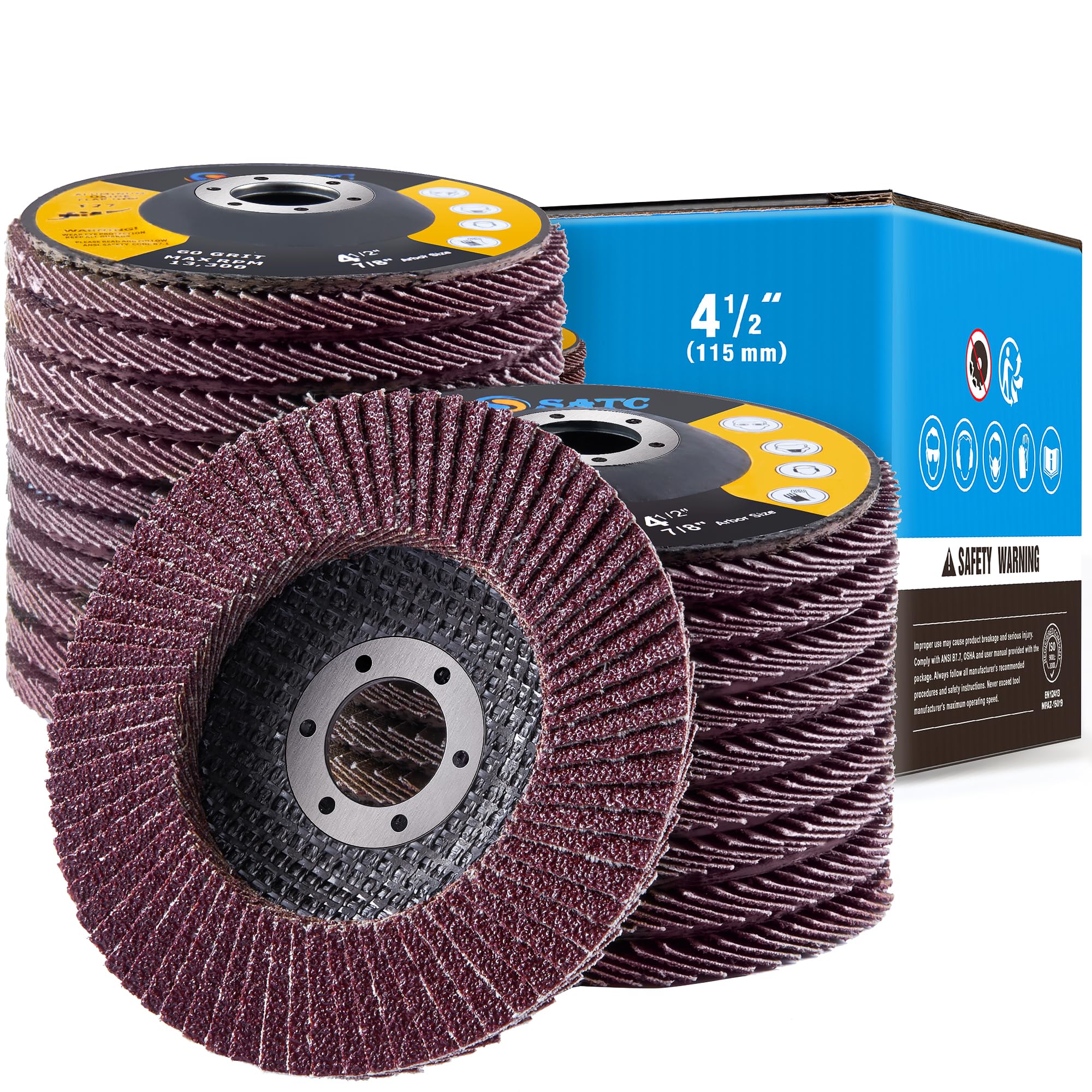 SATC Flap Discs 115mm 20 Pack Grinding Discs 40/60/80/120 Grit for Angle Grinder