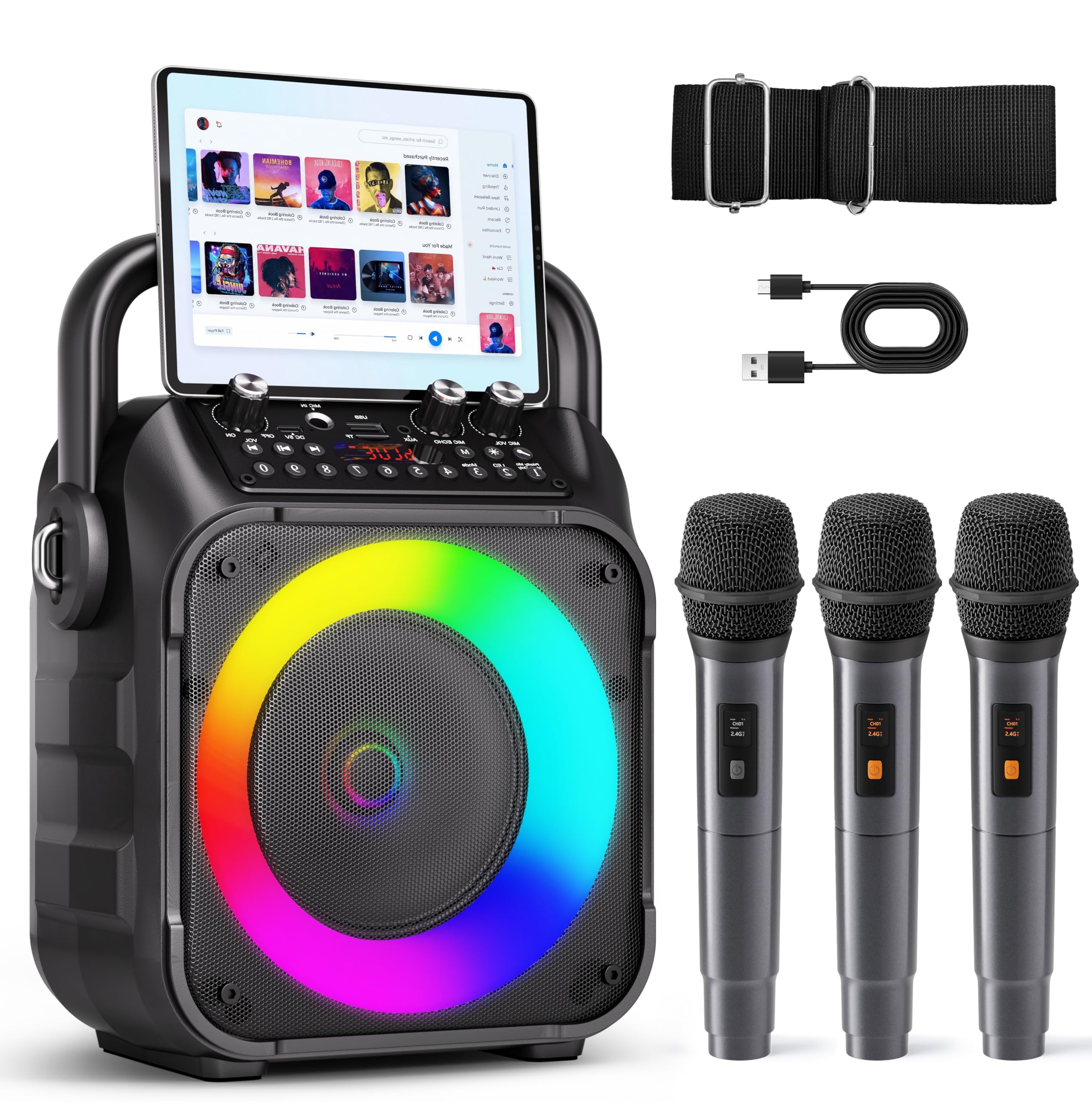 Karaoke Machine for Adults Kids, Portable Bluetooth Karaoke Speaker with 3 Wirel