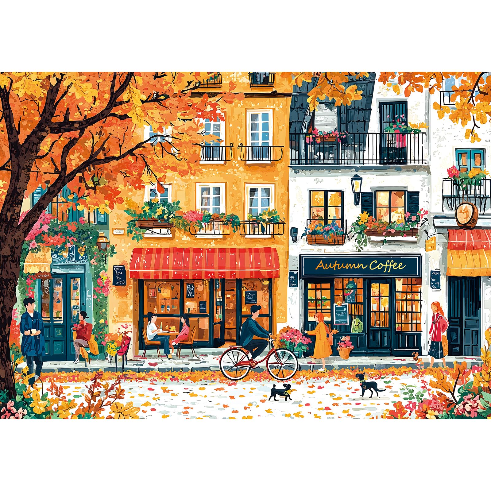 Puzzles for Adults 1000 Pieces, Coffee Shop Romantic Autumn Street Puzzles | Col