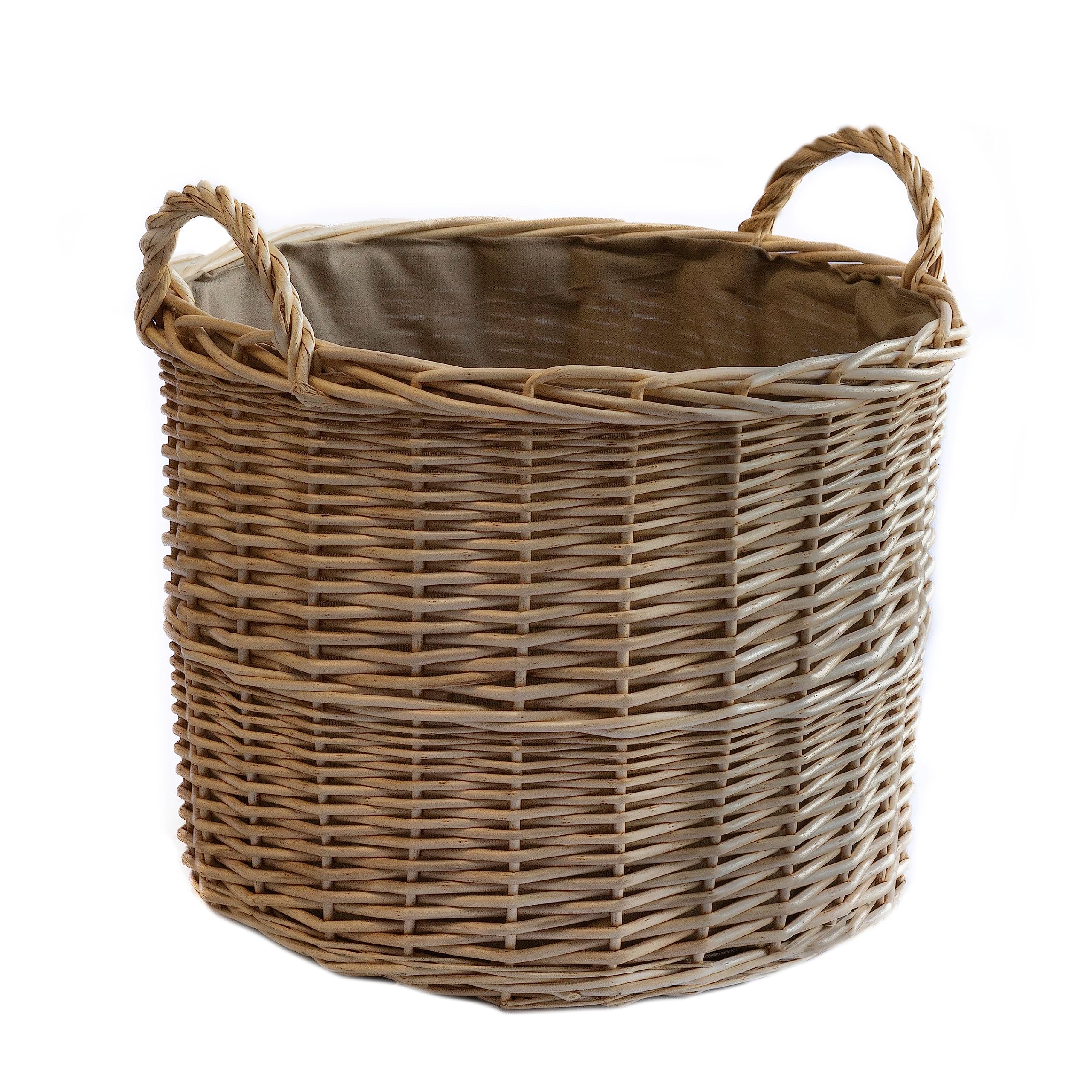 Arthur Cameron Circular Round Wicker Log Basket with Lining and Handles (Medium,