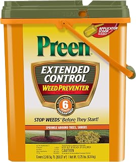 Preen Extended Control Weed Preventer, 13.75 lb. Drum, Covers 2,245 sq. ft. | Pre-emergent herbicide for garden weed control, prevents weeds up to 6 months, for perennials, shrubs and trees