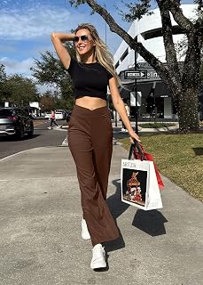 Soothfeel Wide Leg Pants Woman Yoga Pants with Pocket Crosscover High Waist Stretch Work Lounge Casual Dress Sweatpants