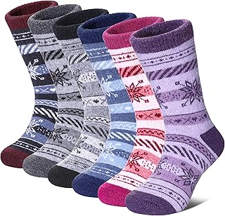 FNOVCO Children's Winter Warm Wool Socks Kids Boys Girls Animal Socks 6 Pairs