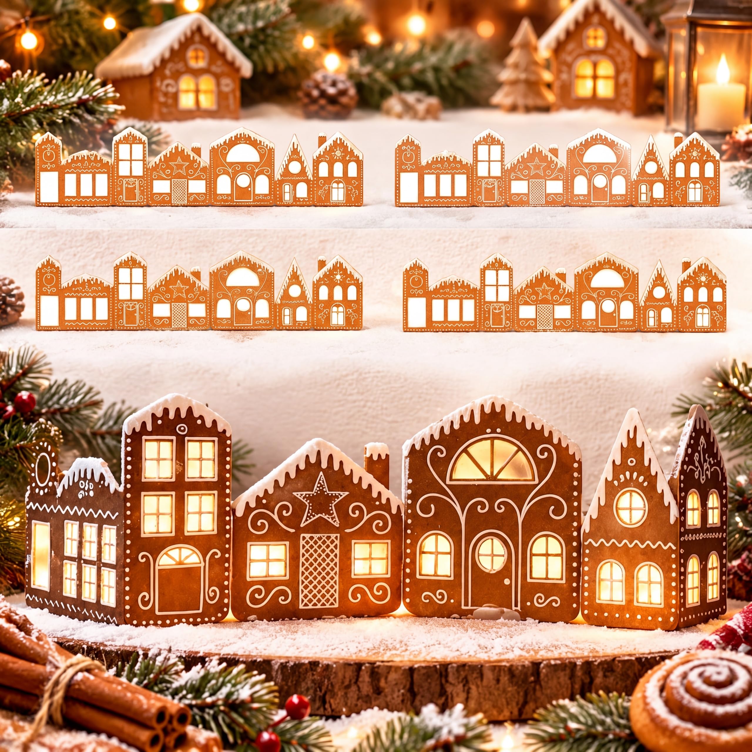 Epakh 4 Sets Christmas DIY Rustic Gingerbread House Kit with LED Lights | Total 