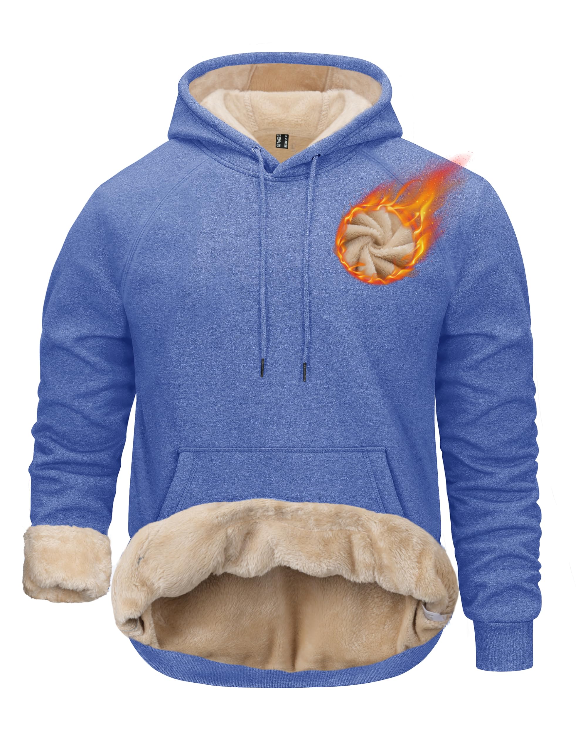TACVASEN Men's Pullover Hoodie Thick Sherpa Lined Kangaroo Pocket Winter Windpro