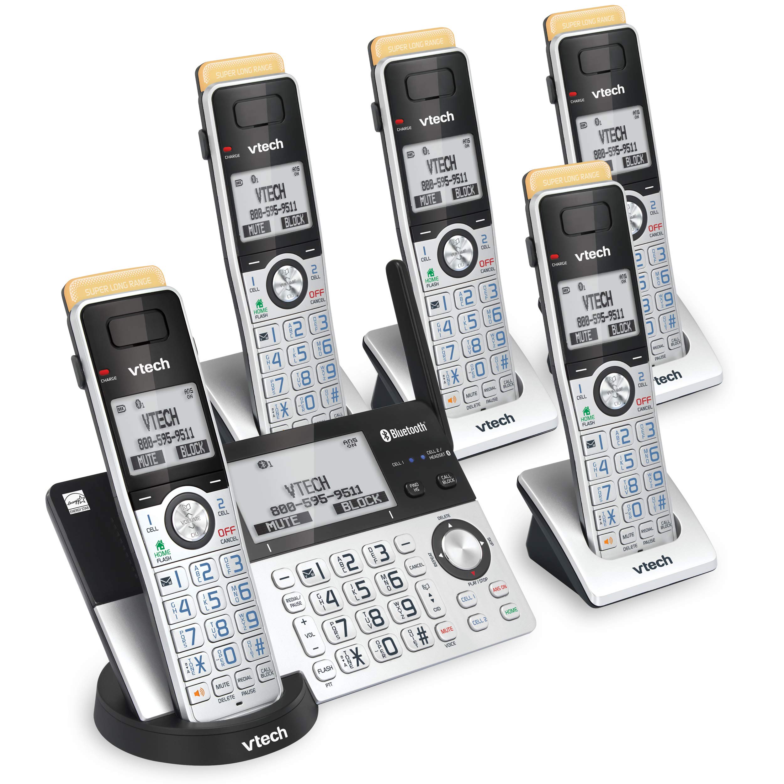 VTech IS8151-5 Answering System with 5 Handsets, Connect to Cell and Super Long 