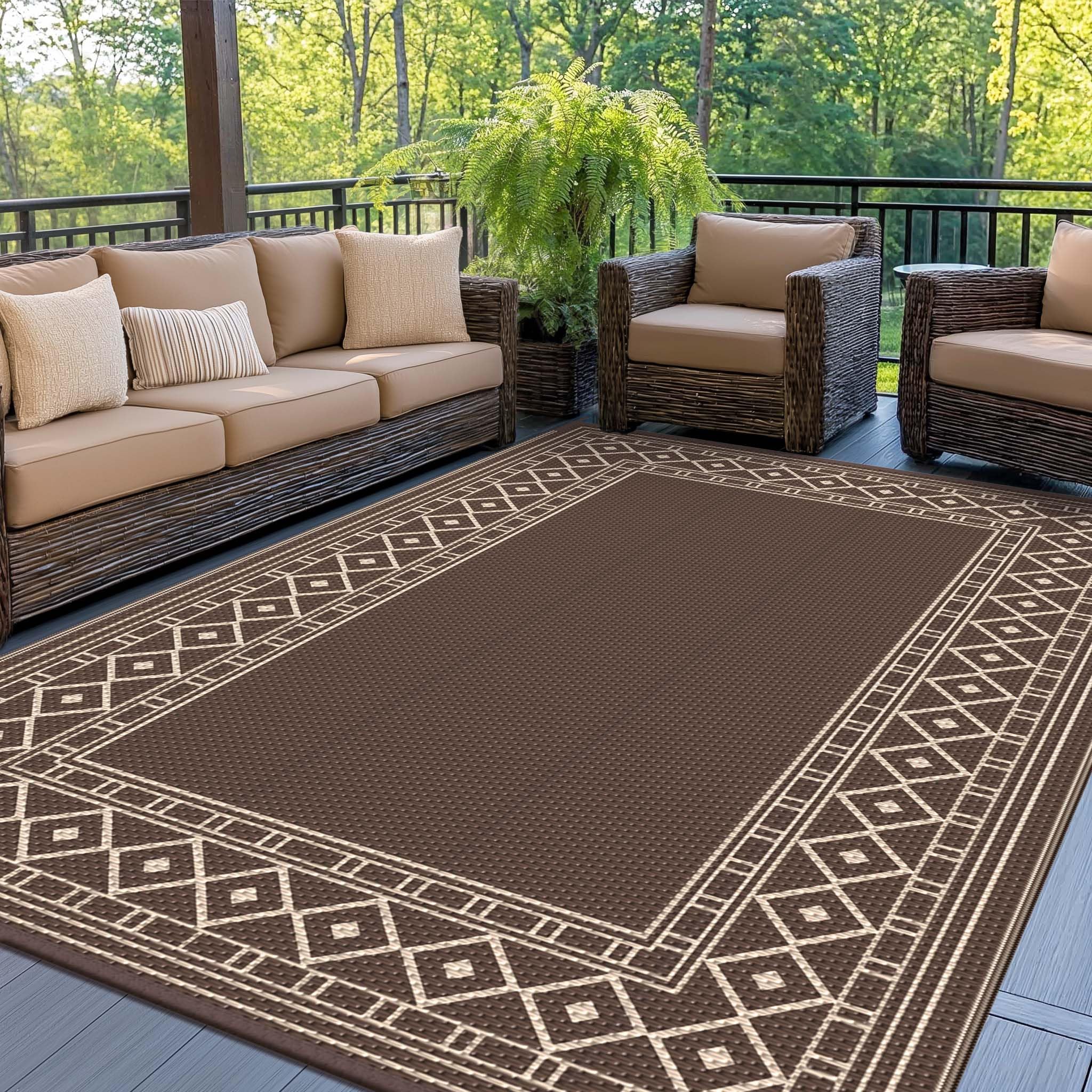 GENIMO Outdoor Rug, Waterproof Plastic Rugs for Patio, 5'x8' Coffee Beige | Outs
